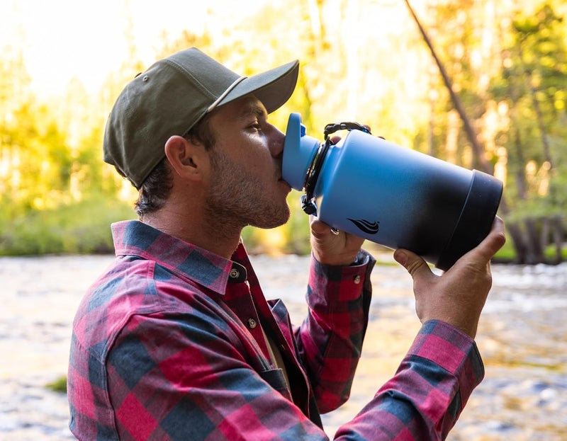 HYDRO CELL Stainless Steel Insulated Water Bottle with Straw - For Cold & Hot Drinks - Metal Vacuum Flask with Screw Cap and Modern Leakproof Sport Thermos for Adults (Blue/Black 64oz) - Image 4